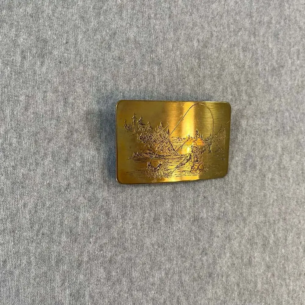 Ampersand Brass Fly Fishing River Scene Brass Belt Buckle